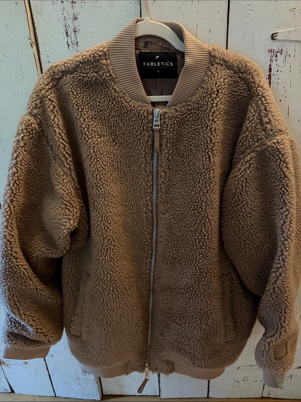 Fabletics Plush Sherpa Bomber Jacket - Tan